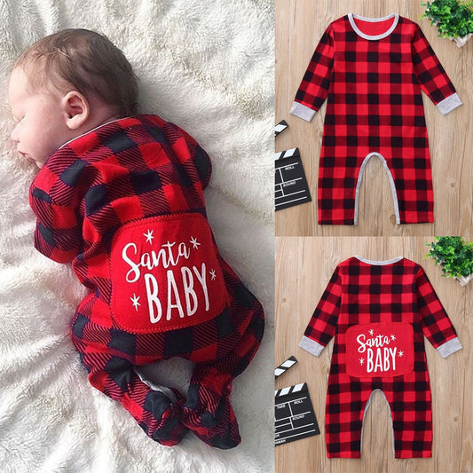 Adorable Christmas Santa xmas Plaid Romper for Infant Boys and Girls!