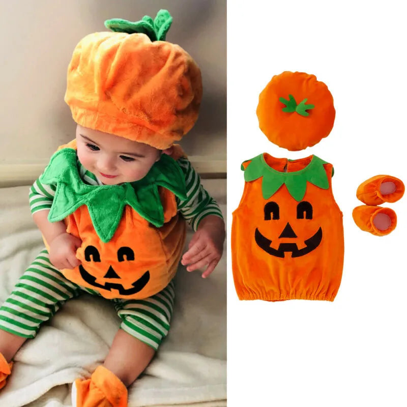 Toddler Halloween Pumpkin Cosplay Costume Set - Hat, Shoes, and Clothes