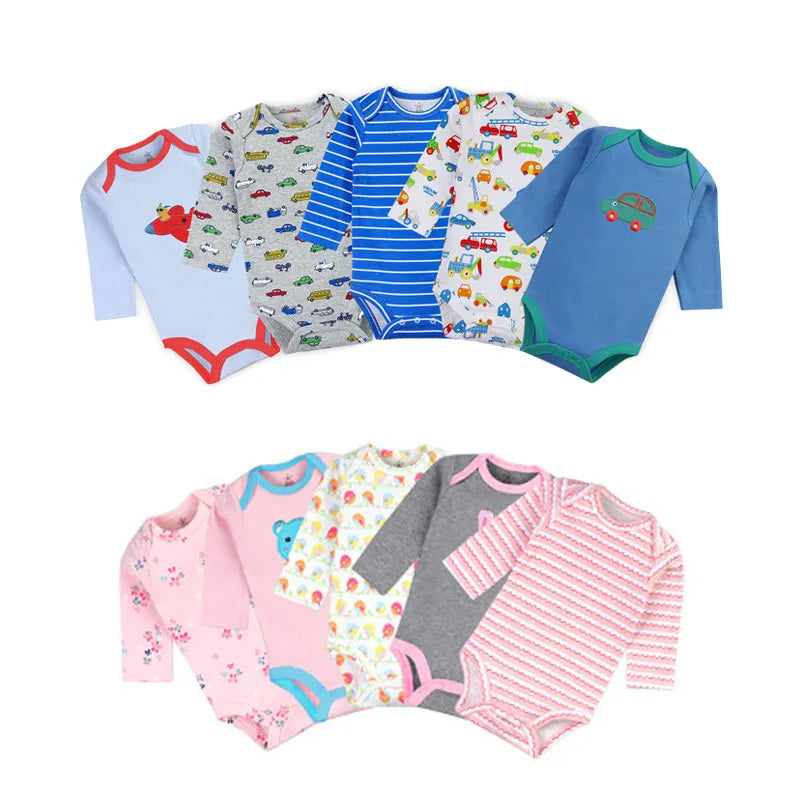 Winggle-In Cotton Infant Bodysuits - Long Sleeve, 5 Piece Pack for Babies 3 Months to 2 Years