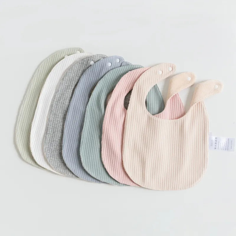 Premium Ribbed and Terry Fabric Baby Bibs - Adjustable Snaps and Multiple Color Options