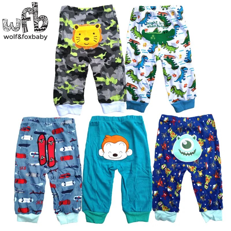 Cute Cartoon Baby Pants Bundle - Unisex Design, Set of 5, Perfect for Newborns