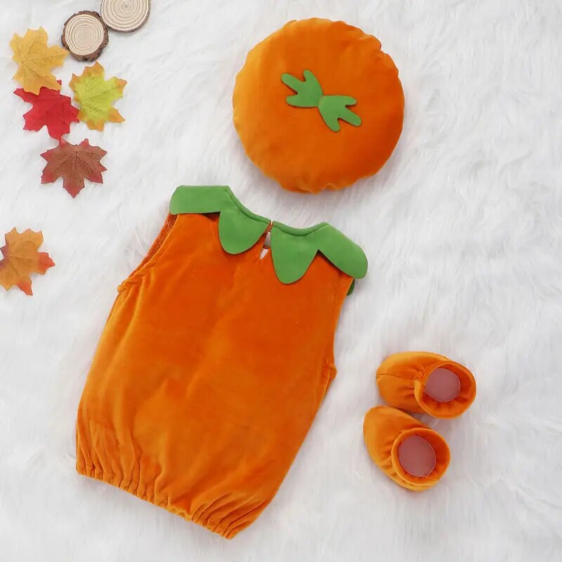 Toddler Halloween Pumpkin Cosplay Costume Set - Hat, Shoes, and Clothes