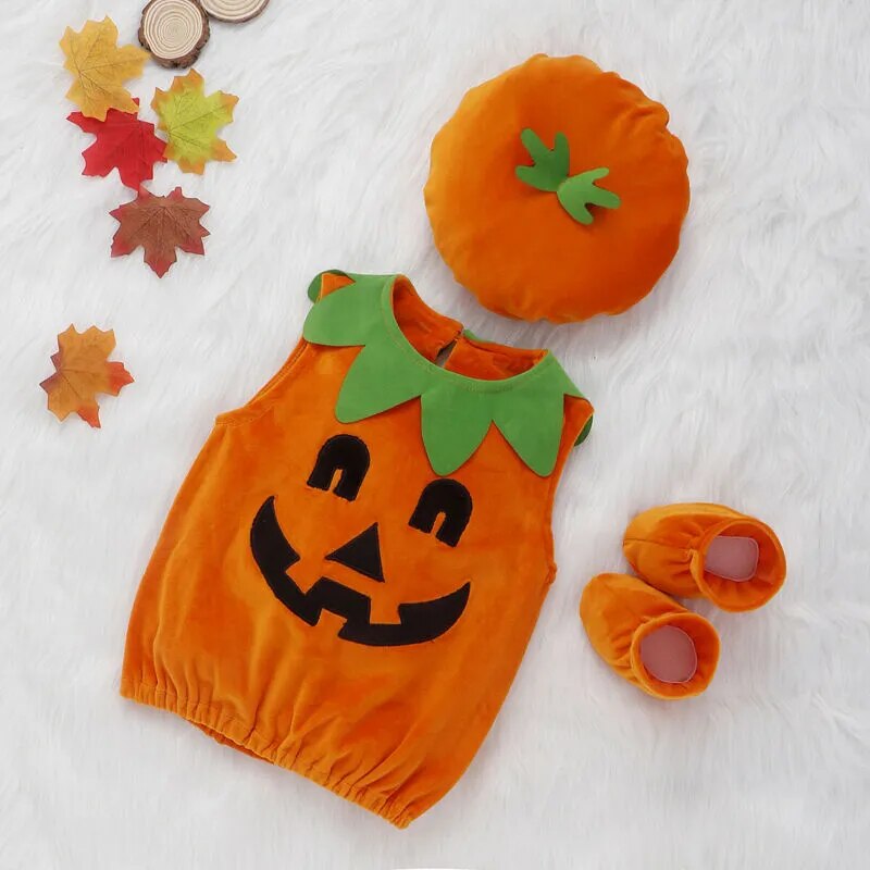 Toddler Halloween Pumpkin Cosplay Costume Set - Hat, Shoes, and Clothes