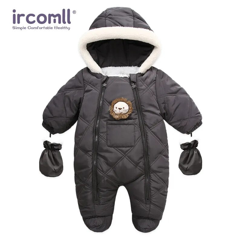 Premium Snowsuit for Newborn Babies: Fleece Hooded Romper with Cute Cartoon Lion Design for Cozy Winter Outings