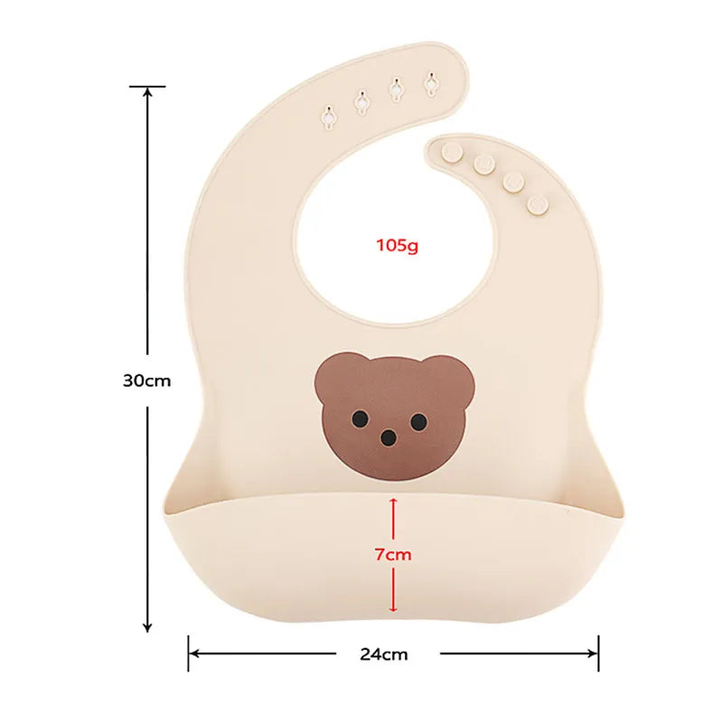 Cute Cartoon Printed Silicone Bibs - Adjustable, Soft, and Mess-Free Mealtime for Babies and Toddlers - Waterproof