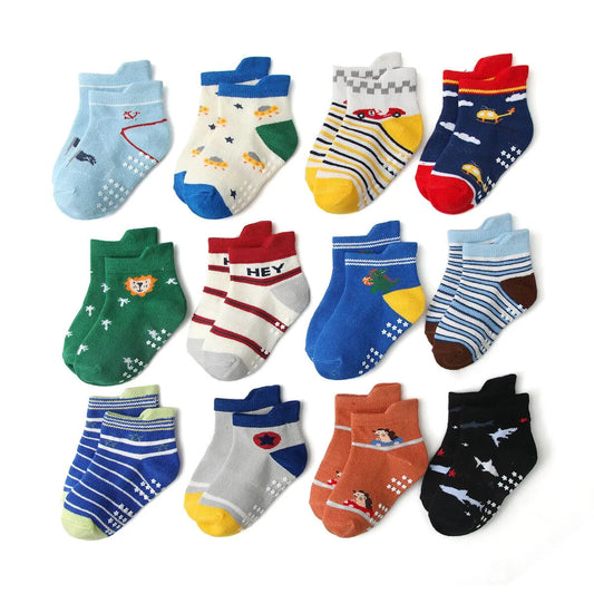 Premium Cotton Non-Slip Baby Socks Set | Versatile Floor Socks for Boys | Pack of 5 pairs