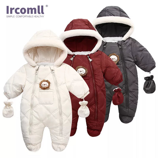 Premium Snowsuit for Newborn Babies: Fleece Hooded Romper with Cute Cartoon Lion Design for Cozy Winter Outings