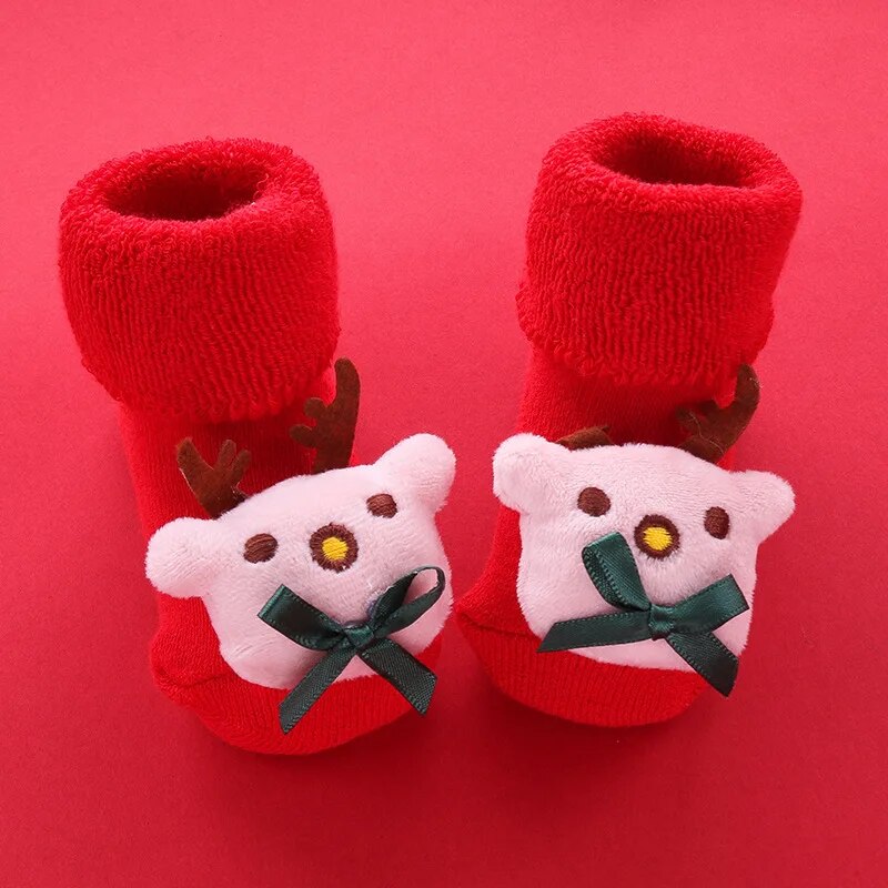 Adorable Winter Elk Christmas Baby Socks - Thick, Warm, and Anti-Slip - Perfect Gift for Infants