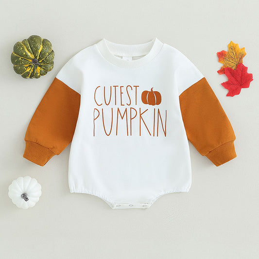 Autumn Pumpkin Print Infant Romper – Perfect for Halloween Fun!